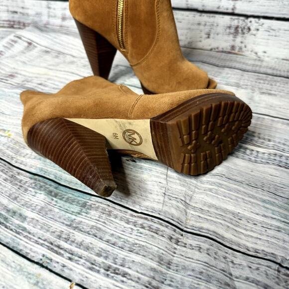 Michael Kors MK Camel Suede Open Toe Heel Booties 6 - Picture 3 of 4